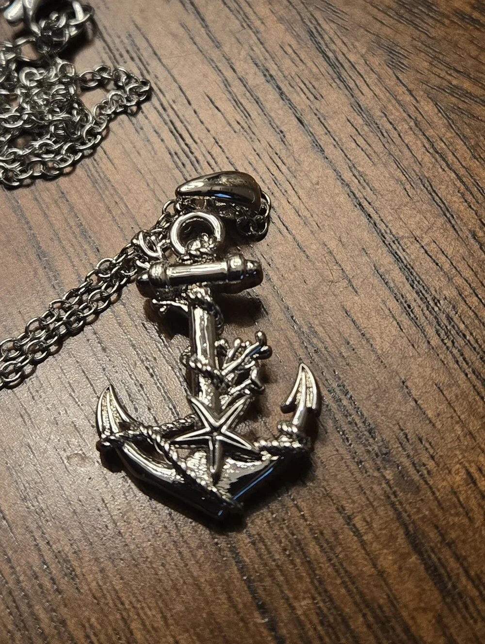 Unisex Silvertone Boat Anchor Embellished Pendant Necklace Platinum Plated